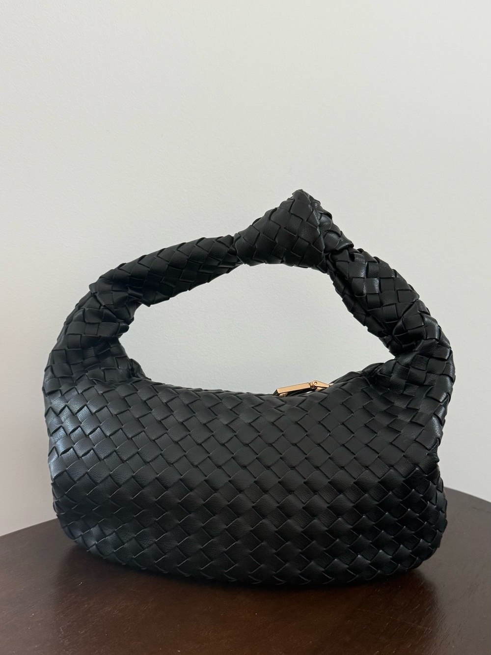 Anthropologie Melie Bianco Larissa woven mini purse. Black faux leather.